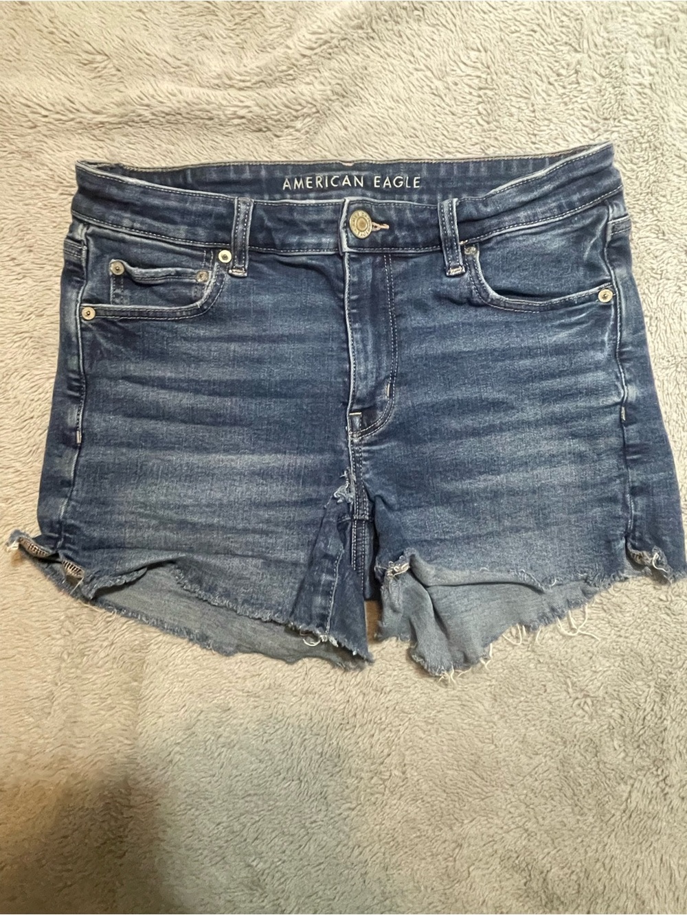 American Eagle Outfitters Women's Dark Blue Distressed Denim Shorts Size 12